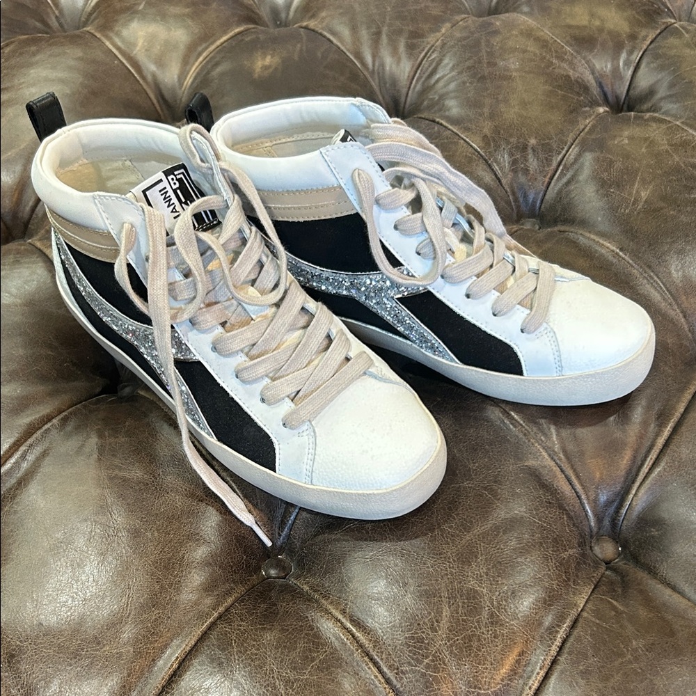 Gianni Bini Black and White Glitter Sneakers